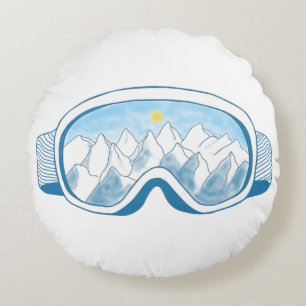 Mountain Ski Goggles Illustration Round Cushion