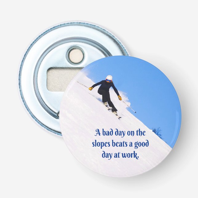 Mountain Ski Slopes Fresh Snow Fall Skiing Funny Bottle Opener (Front)