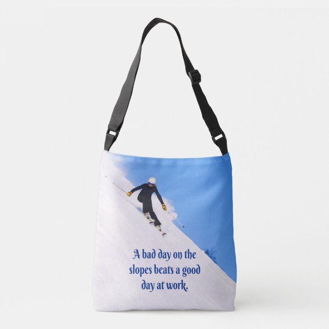 Mountain Ski Slopes Fresh Snow Fall Skiing Funny Crossbody Bag (Back)