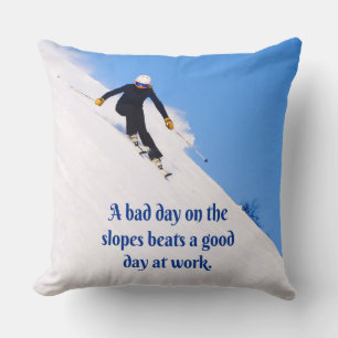 Mountain Ski Slopes Fresh Snow Fall Skiing Funny Cushion