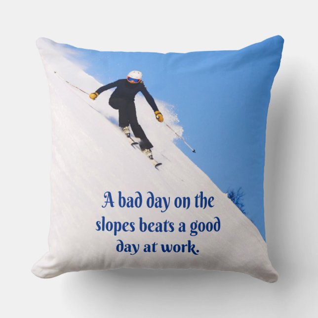 Mountain Ski Slopes Fresh Snow Fall Skiing Funny Cushion (Front)
