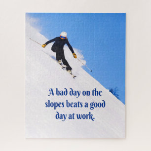 Mountain Ski Slopes Fresh Snow Fall Skiing Funny Jigsaw Puzzle
