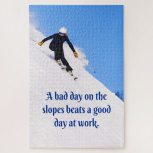 Mountain Ski Slopes Fresh Snow Fall Skiing Funny Jigsaw Puzzle