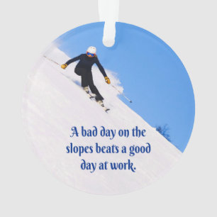 Mountain Ski Slopes Fresh Snow Fall Skiing Funny Ornament