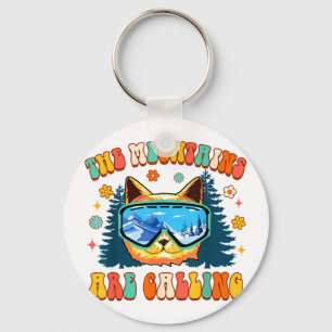 Mountain skiing lover snowboard the meowtains are key ring