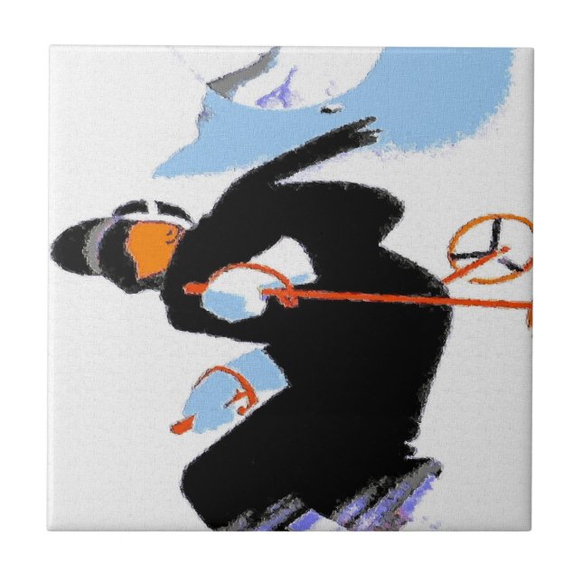 Mountain Snow Skier, Ceramic Tile (Front)