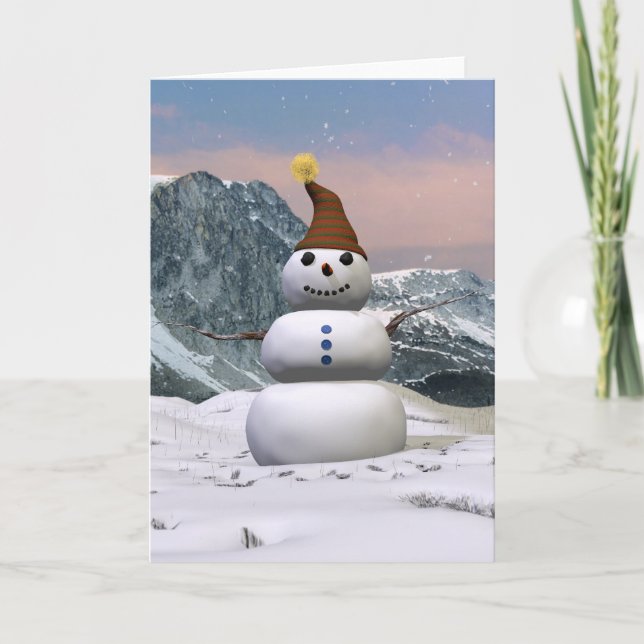 Mountain SNowman Holiday Card (Front)