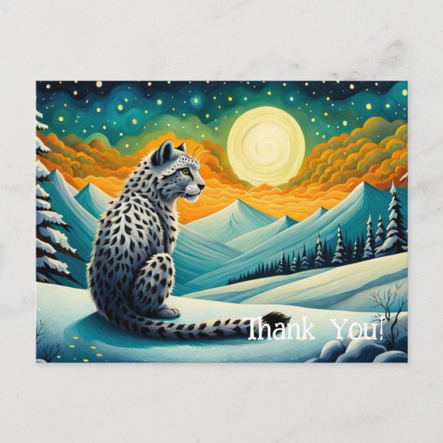 Mountain Snowy Night Snow Leopard  Postcard (Front)