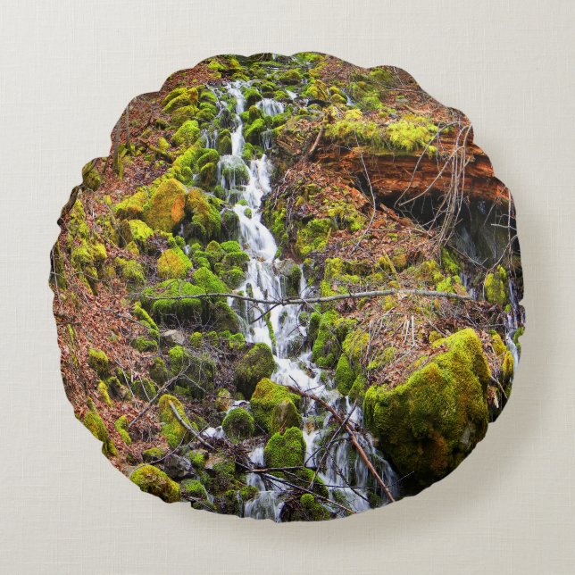 Mountain spring waterfall..... round cushion (Front)