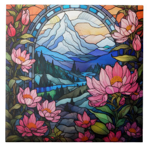 Mountain Stained Glass Ceramic Tile