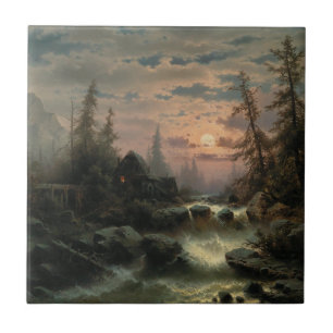 Mountain Stream in the Moonlight – Albert Rieger Ceramic Tile
