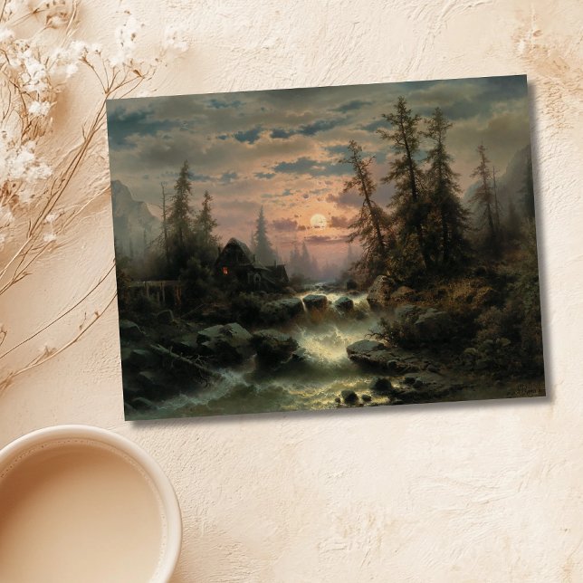 Mountain Stream in the Moonlight – Albert Rieger Postcard (Creator Uploaded)