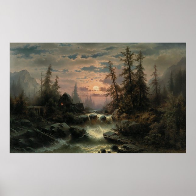 Mountain Stream in the Moonlight – Albert Rieger Poster (Front)