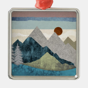 Mountain Striped Sky Metal Ornament
