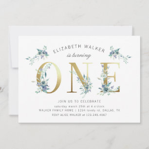 mountain summer floral first birthday invitation