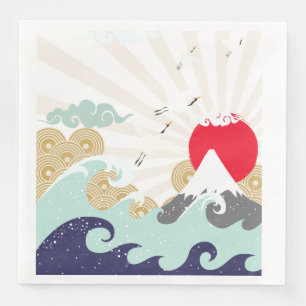 mountain sun japanese illustration napkin