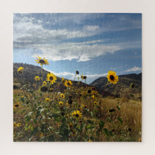 Mountain Sunflowers with Hills in the Distance Jigsaw Puzzle