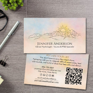 Mountain Sunris Watercolor Landscape Mental Health Business Card
