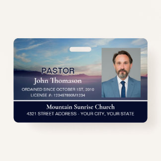 Mountain Sunrise Blue Church Membership Clergy ID ID Badge