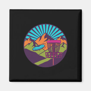 Mountain Sunrise Disc Golf Basket Flying Disc Scen Magnet