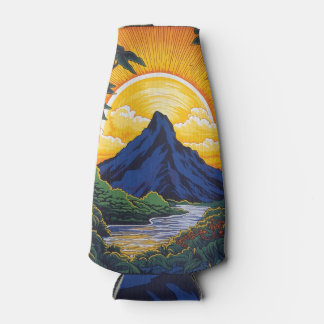 Mountain, sunrise, island, tropical, floral,  bottle cooler