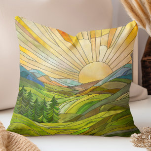 Mountain Sunrise Mosaic Digital Art Cushion