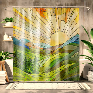 Mountain Sunrise Mosaic Digital Art Shower Curtain