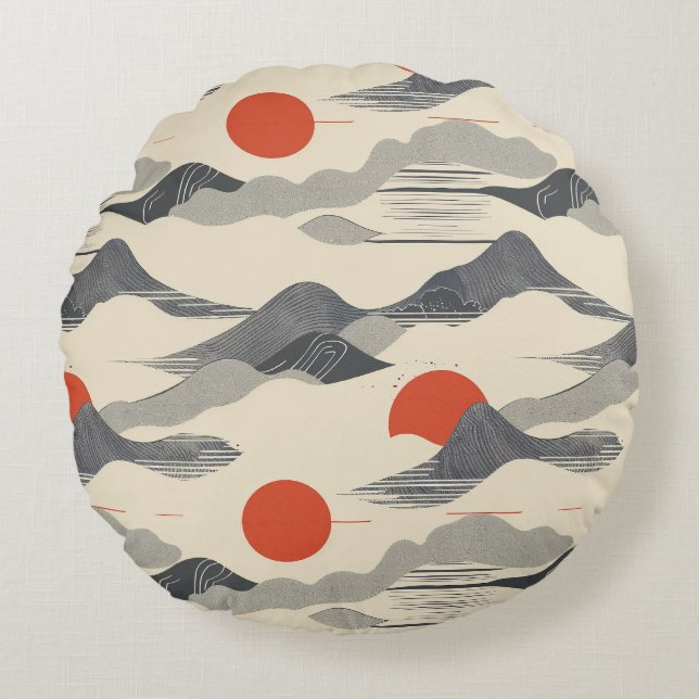 Mountain Sunrise Pattern Round Cushion (Front)