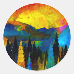 Mountain sunset  classic round sticker