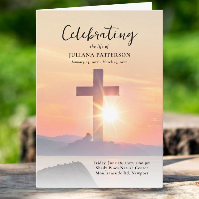 Mountain Sunset Cross Celebration of Life Funeral Program (Creator Uploaded)