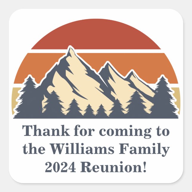 Mountain Sunset Family Reunion Party Customisable Square Sticker (Front)