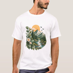 Mountain Sunset Floral Nature T-Shirt