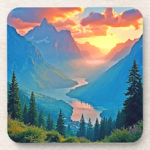 Mountain Sunset: Golden Valley Peace Art Coaster