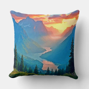 Mountain Sunset: Golden Valley Peace Art Cushion
