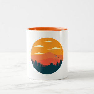 Mountain sunset illustration Two-Tone coffee mug
