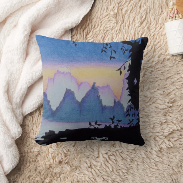 mountain sunset landscape abstract black and white cushion (Blanket)