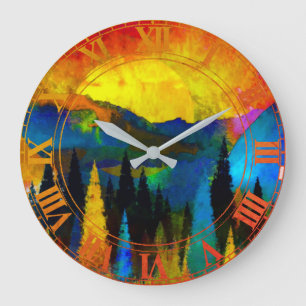 Mountain sunset  large clock