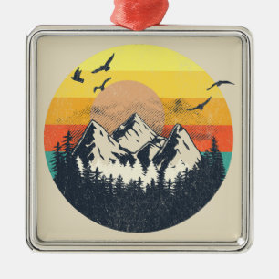 Mountain sunset metal ornament