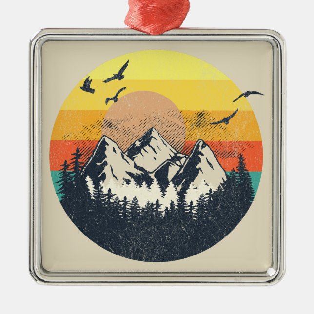 Mountain sunset metal ornament (Front)