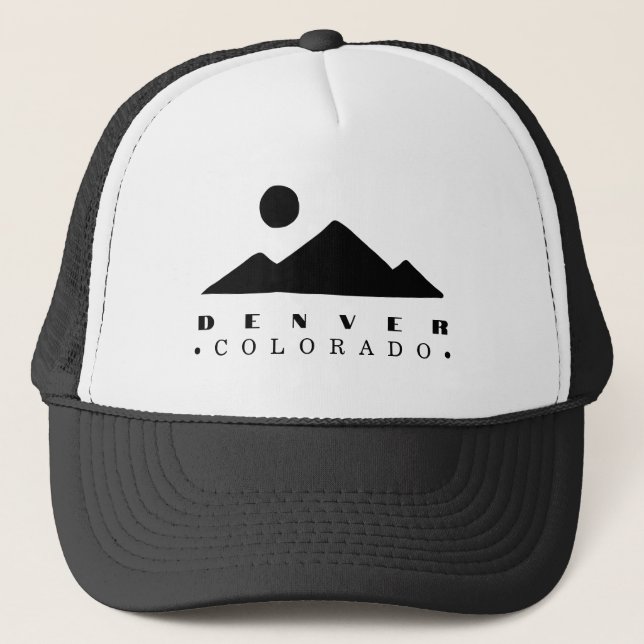 Mountain Sunset Minimalist Black Silhouette Design Trucker Hat (Front)