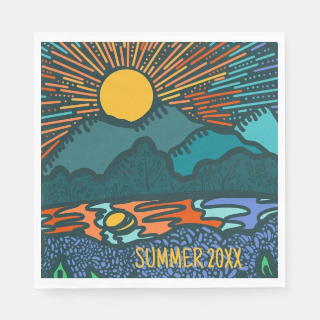 Mountain sunset Personalised Camping Picnic Napkin (Front)
