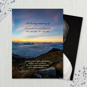 Mountain sunset photo memorial card