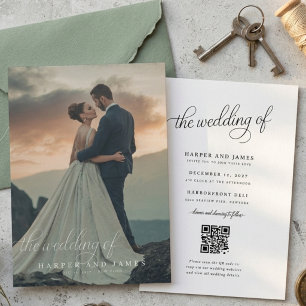 Mountain Sunset Photo Script QR Code Wedding Invitation