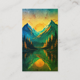 Mountain Sunset Reflection Fiery Orange Sky  Business Card