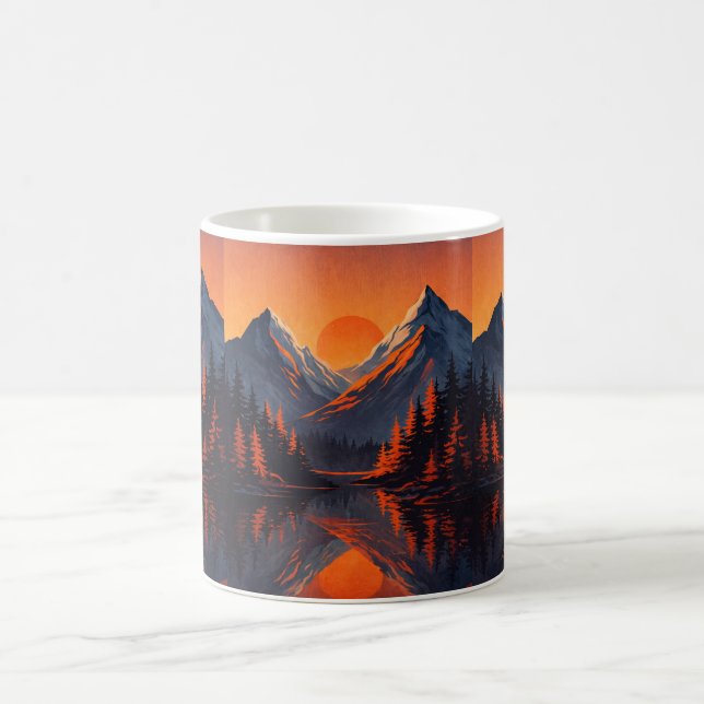 Mountain Sunset Reflection Fiery Orange Sky  Coffee Mug (Center)