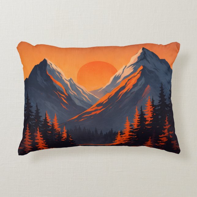 Mountain Sunset Reflection Fiery Orange Sky  Decorative Cushion (Front)