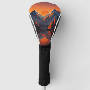 Mountain Sunset Reflection Fiery Orange Sky Golf Head Cover