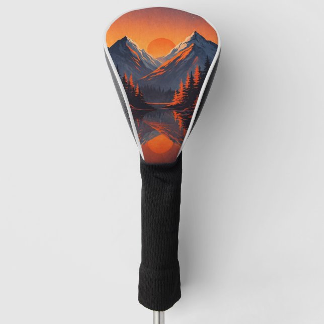 Mountain Sunset Reflection Fiery Orange Sky  Golf Head Cover (Front)