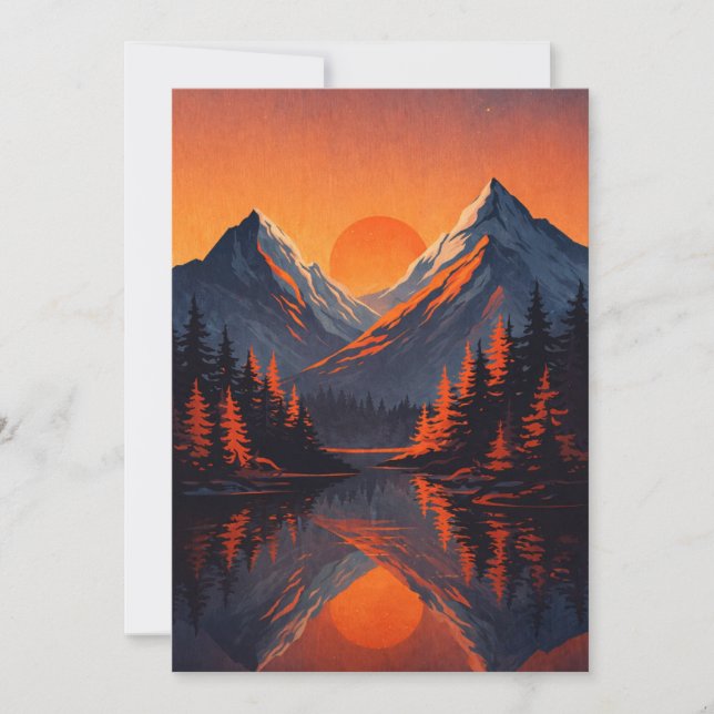 Mountain Sunset Reflection Fiery Orange Sky  Invitation (Front)