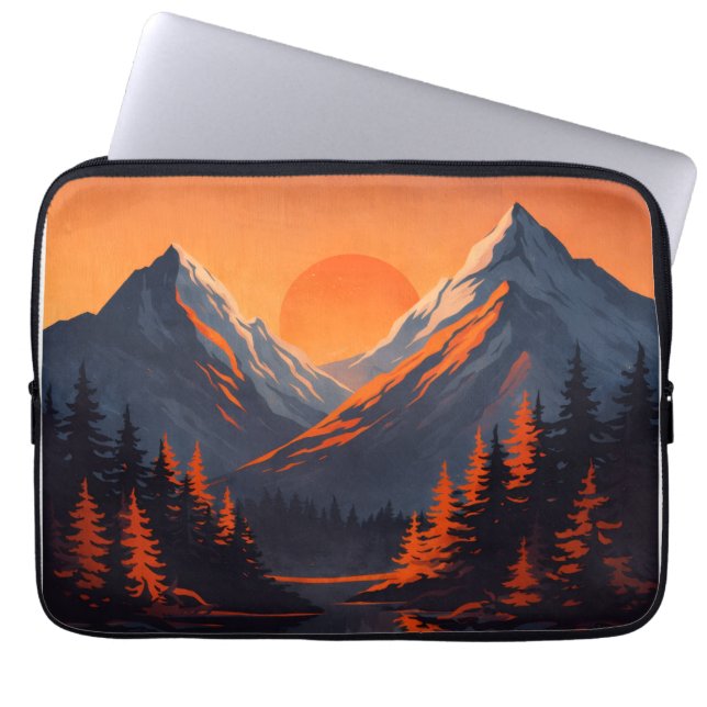 Mountain Sunset Reflection Fiery Orange Sky  Laptop Sleeve (Front)